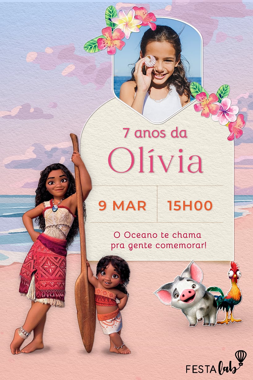 Modelo de Convite de Aniversario - O por do sol de Moana Criar convite de aniversário - O pôr do sol de Moana| FestaLab