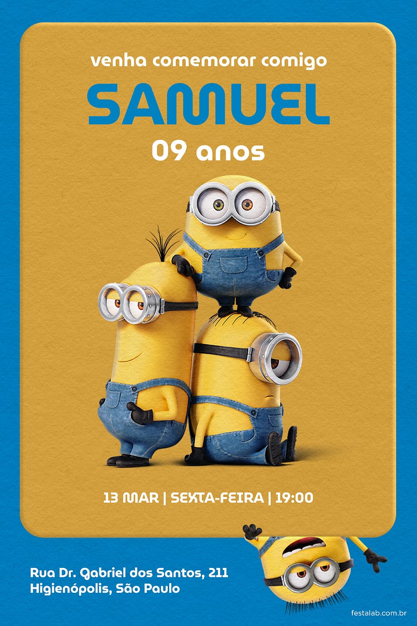 Modelo de Convite de Aniversario - Os Minions Amarelo Criar convite de aniversário - Os Minions Amarelo| FestaLab
