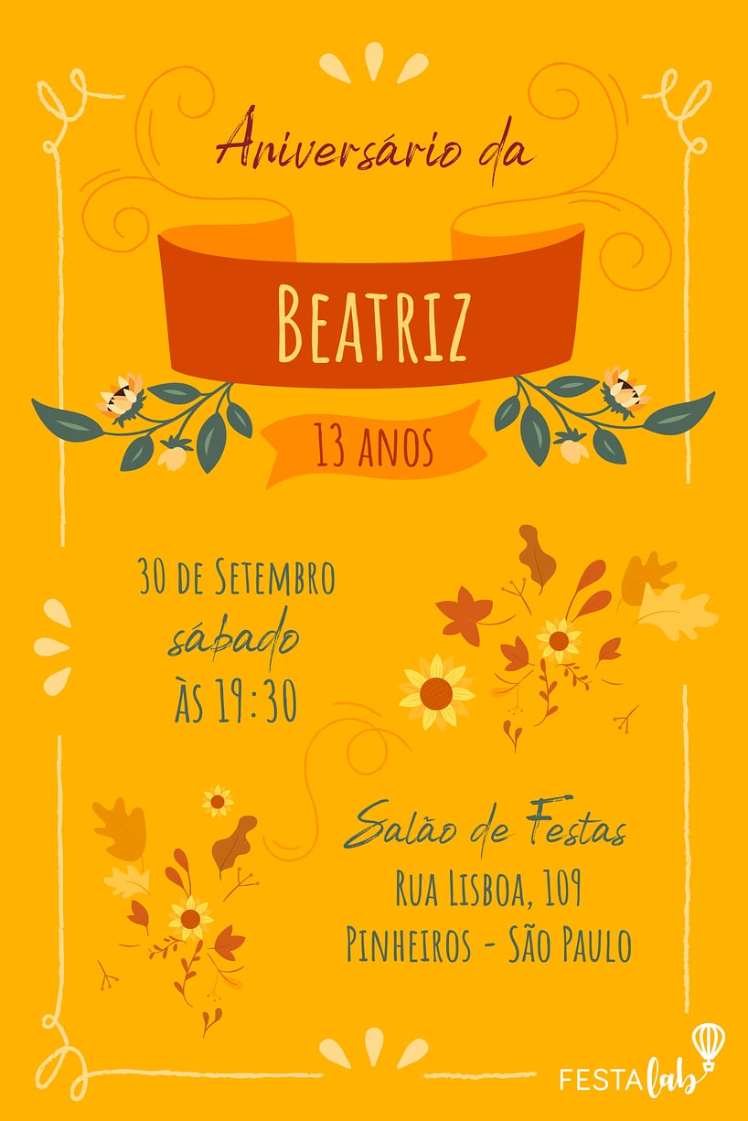 Modelo de Convite de Aniversario - Outono Criar convite de aniversário - Outono| FestaLab