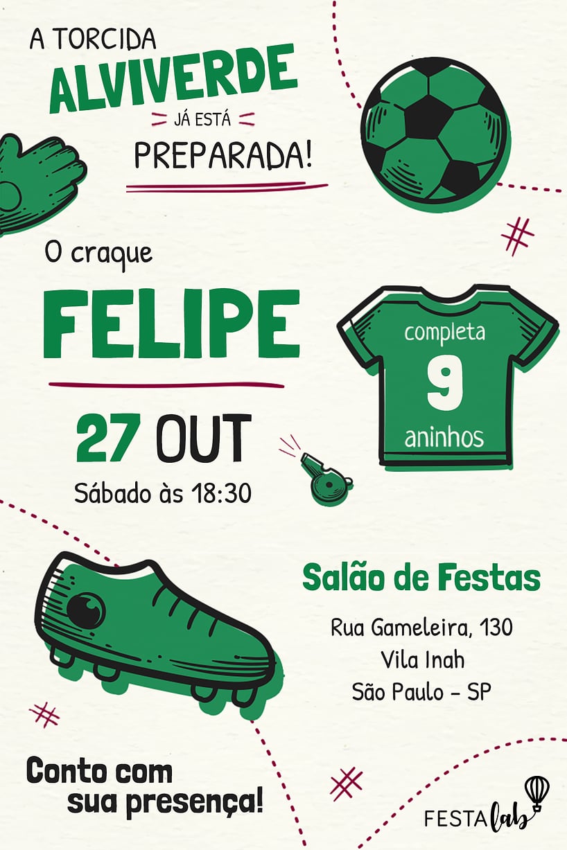 Modelo de Convite de Aniversario - Palmeiras Criar convite de aniversário - Palmeiras| FestaLab