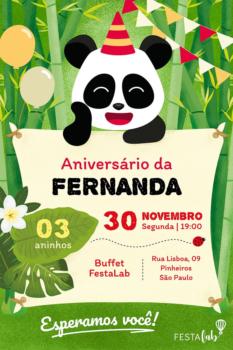 Modelo de Convite de Aniversario - Festinha do Panda Criar convite de aniversário - Festinha do Panda| FestaLab