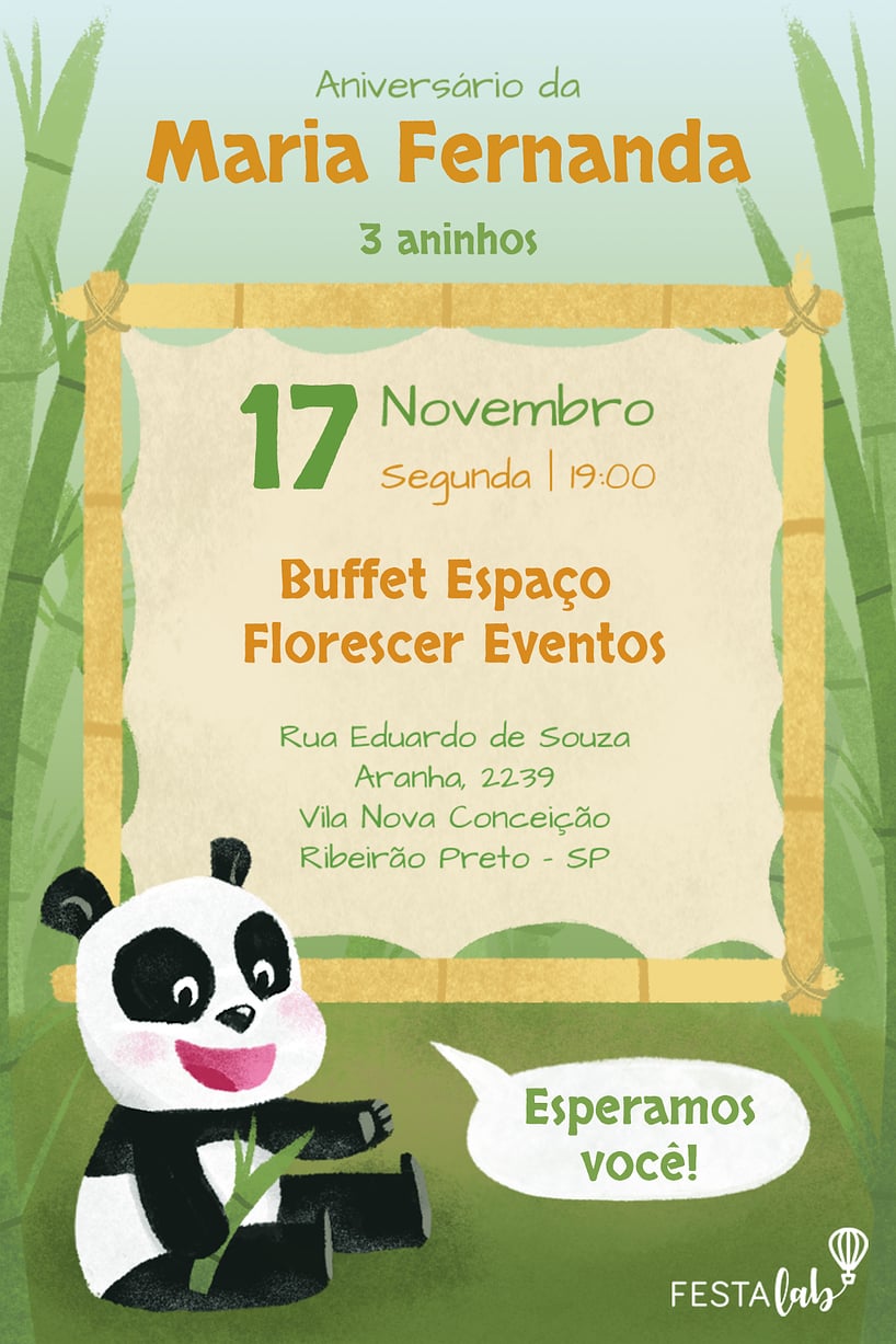 Modelo de Convite de Aniversario - Panda Baby Criar convite de aniversário - Panda Baby| FestaLab