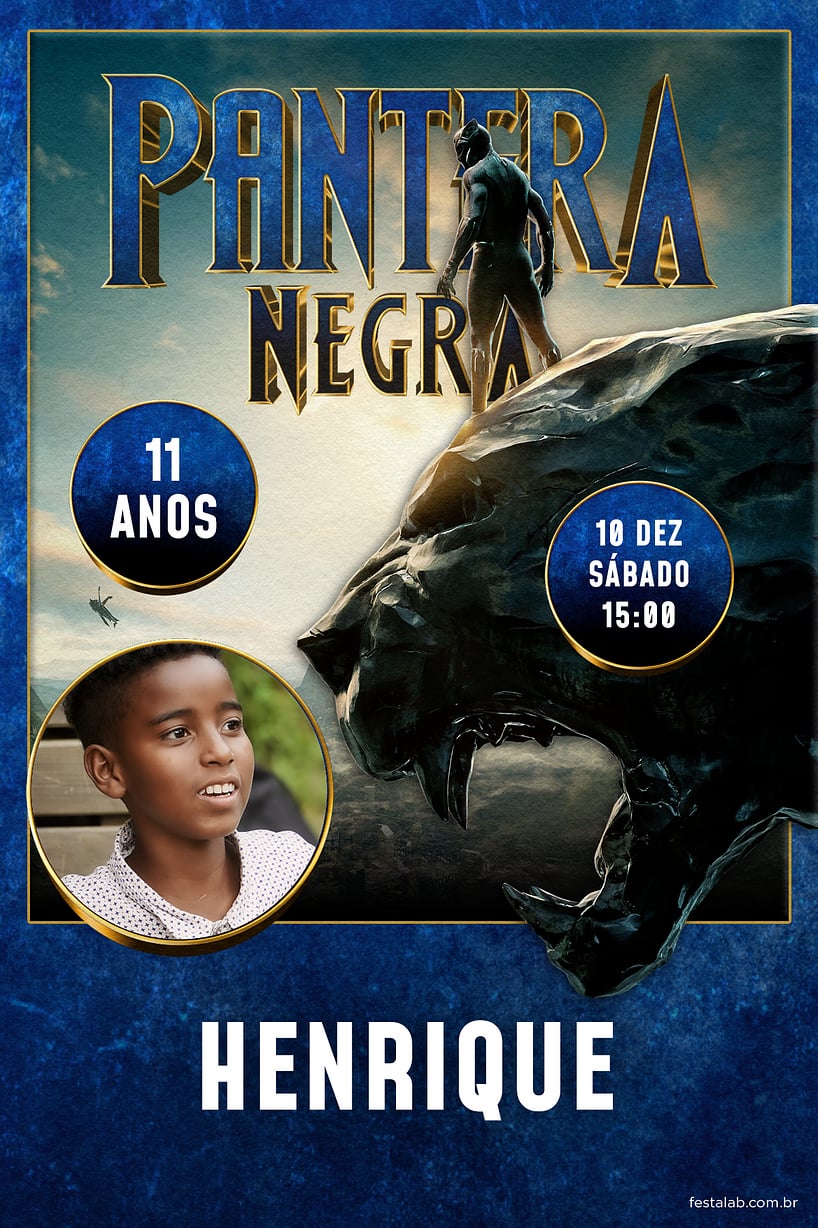 Modelo de Convite de Aniversario - Heranca de Wakanda: Azul Criar convite de aniversário - Herança de Wakanda: Azul| FestaLab