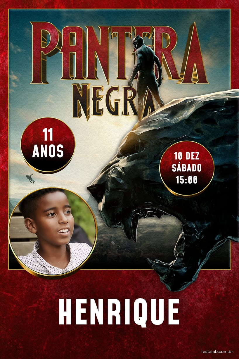 Modelo de Convite de Aniversario - Heranca de Wakanda: Vermelho Criar convite de aniversário - Herança de Wakanda: Vermelho| FestaLab