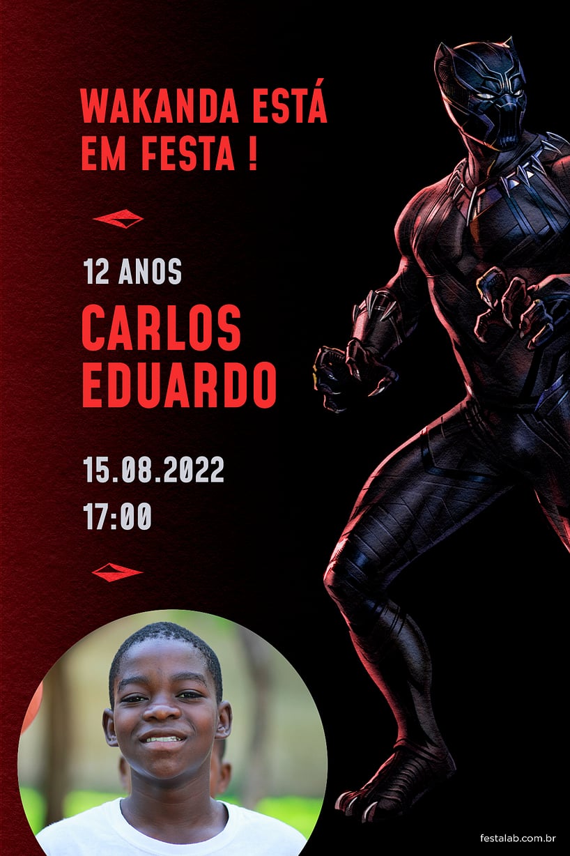 Modelo de Convite de Aniversario - Pantera Negra Vermelho Criar convite de aniversário - Pantera Negra Vermelho| FestaLab