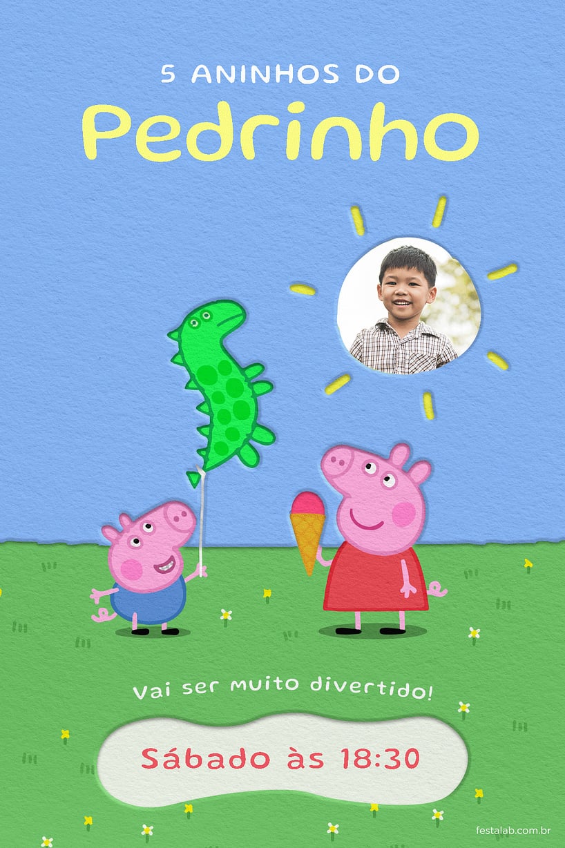 Modelo de Convite de Aniversario - Peppa pig e George pig Criar convite de aniversário - Peppa pig e George pig| FestaLab