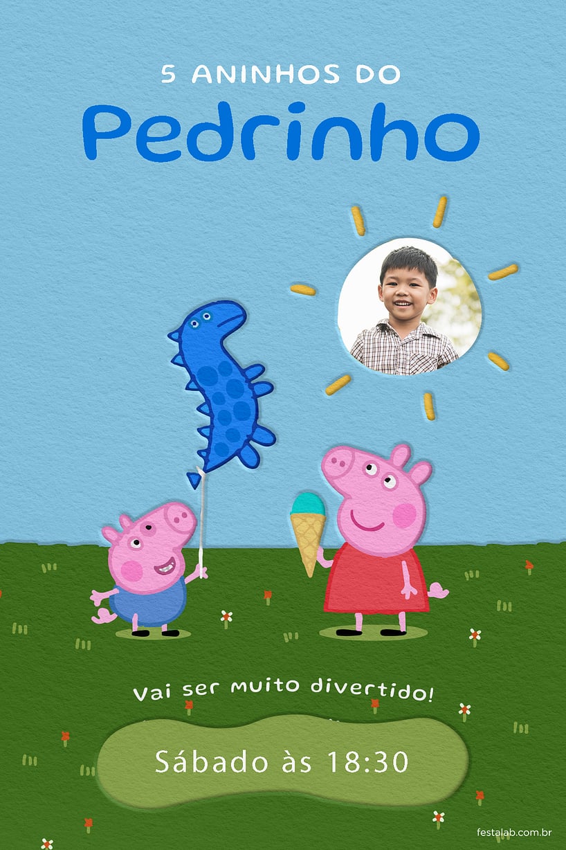 Modelo de Convite de Aniversario - Peppa pig e George pig azul Criar convite de aniversário - Peppa pig e George pig azul| FestaLab