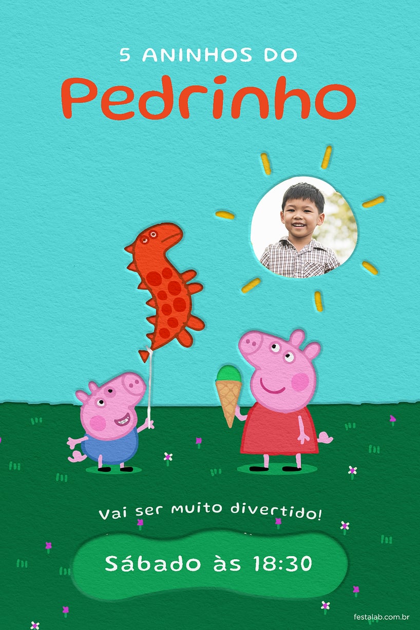 Modelo de Convite de Aniversario - Peppa pig e George pig verde Criar convite de aniversário - Peppa pig e George pig verde| FestaLab