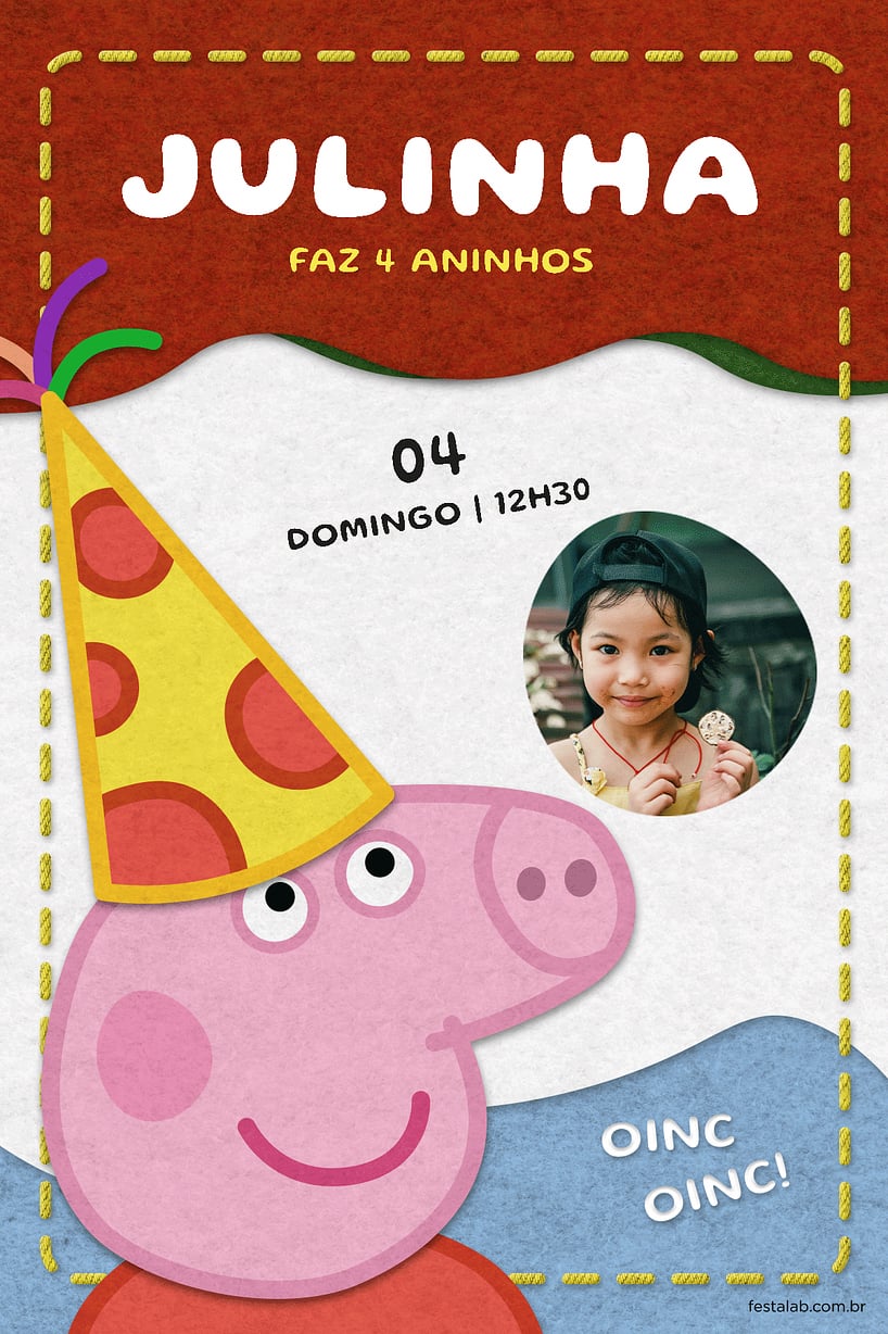 Modelo de Convite de Aniversario - Pequena peppa pig Criar convite de aniversário - Pequena peppa pig| FestaLab
