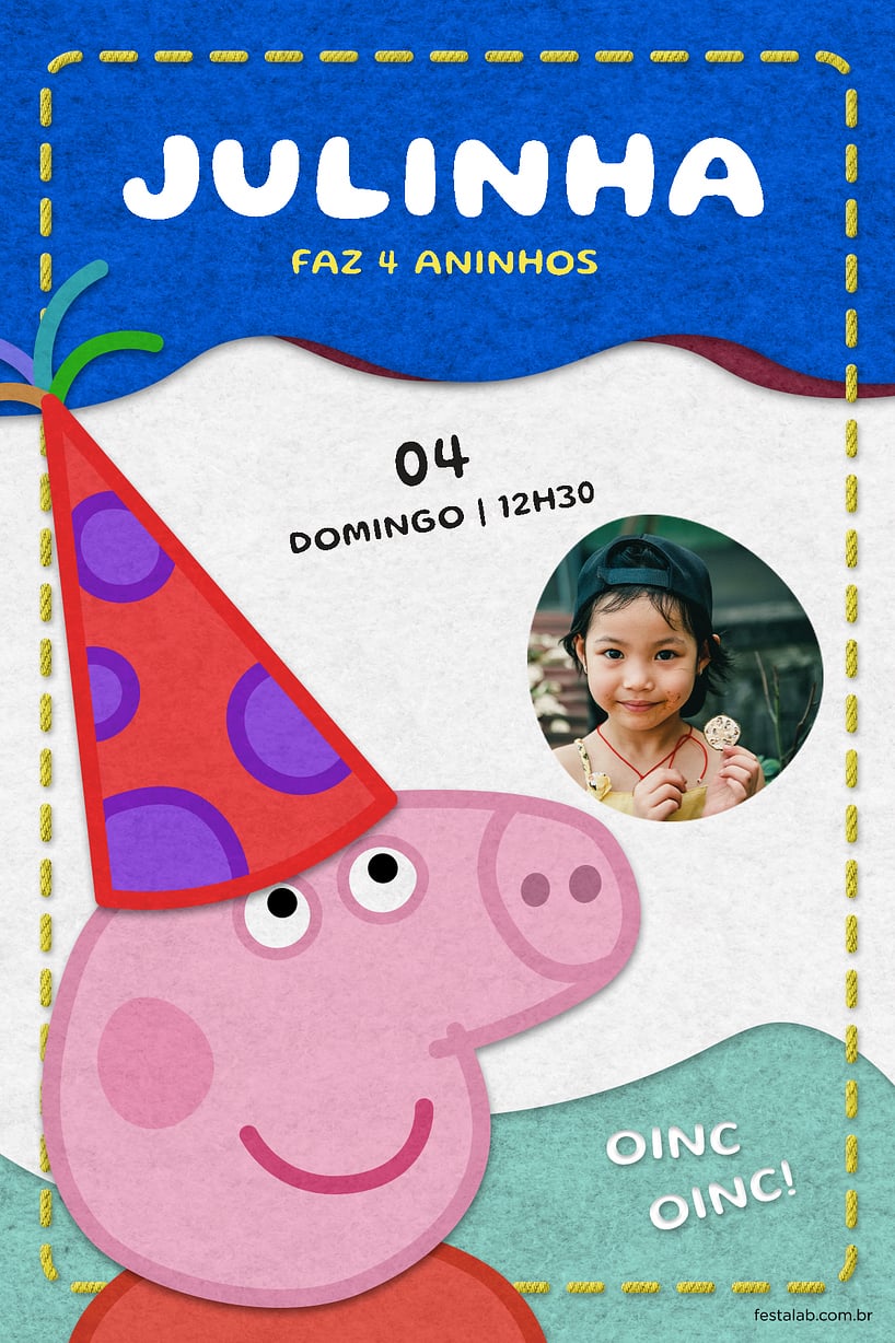 Modelo de Convite de Aniversario - Pequena peppa pig azul Criar convite de aniversário - Pequena peppa pig azul| FestaLab