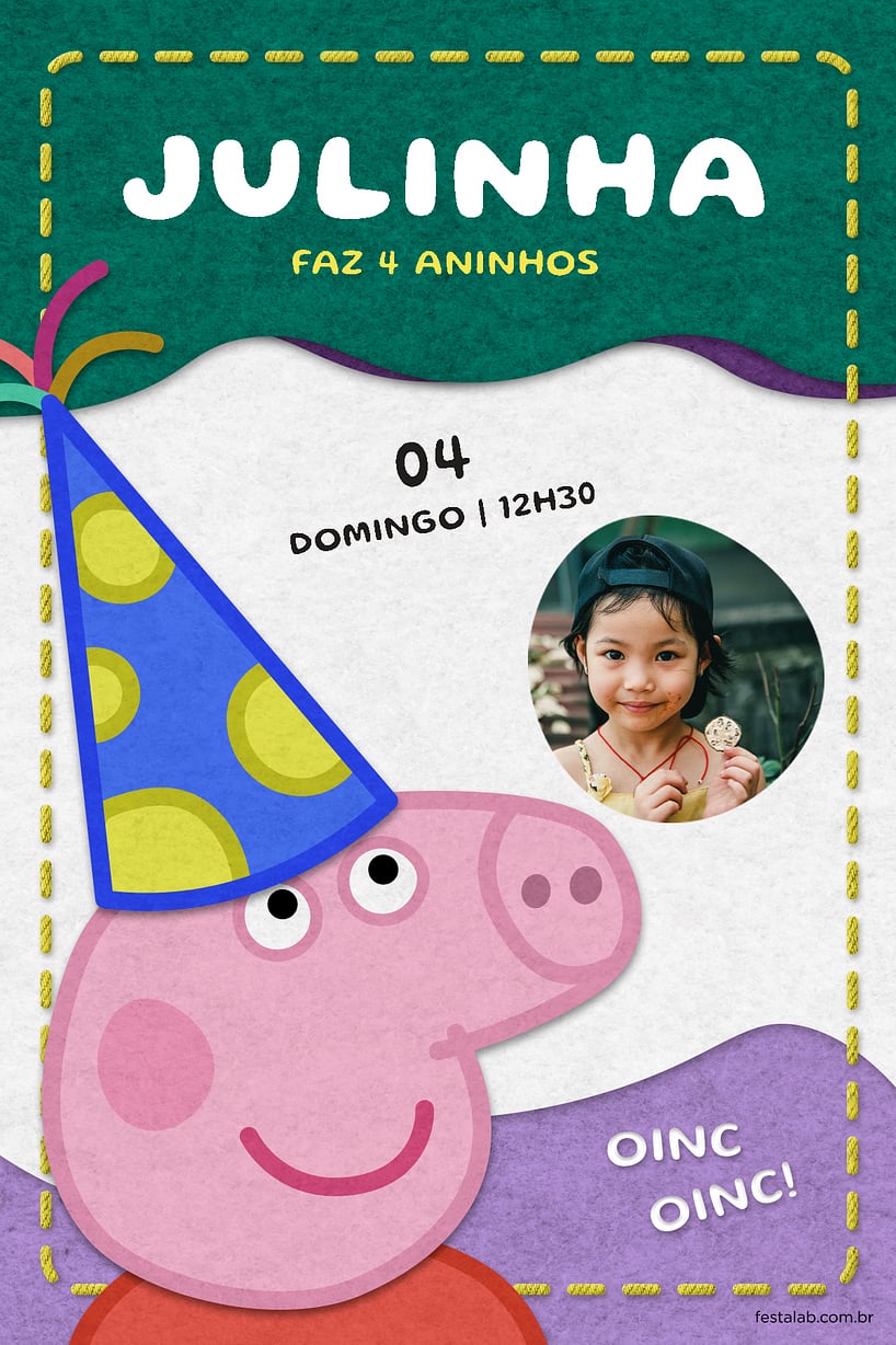 Modelo de Convite de Aniversario - Pequena peppa pig verde Criar convite de aniversário - Pequena peppa pig verde| FestaLab