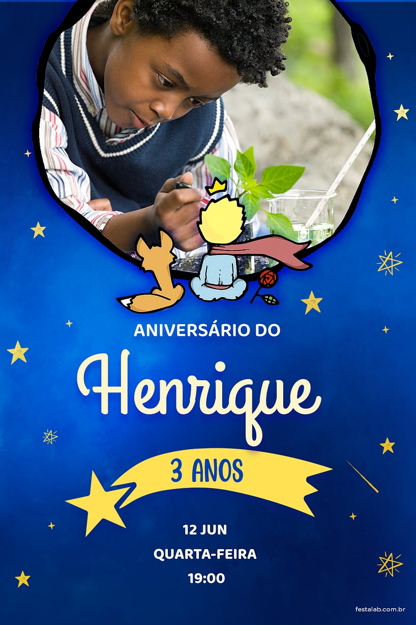 Modelo de Convite de Aniversario - O Pequeno Principe e a Raposa Criar convite de aniversário - O Pequeno Príncipe e a Raposa| FestaLab