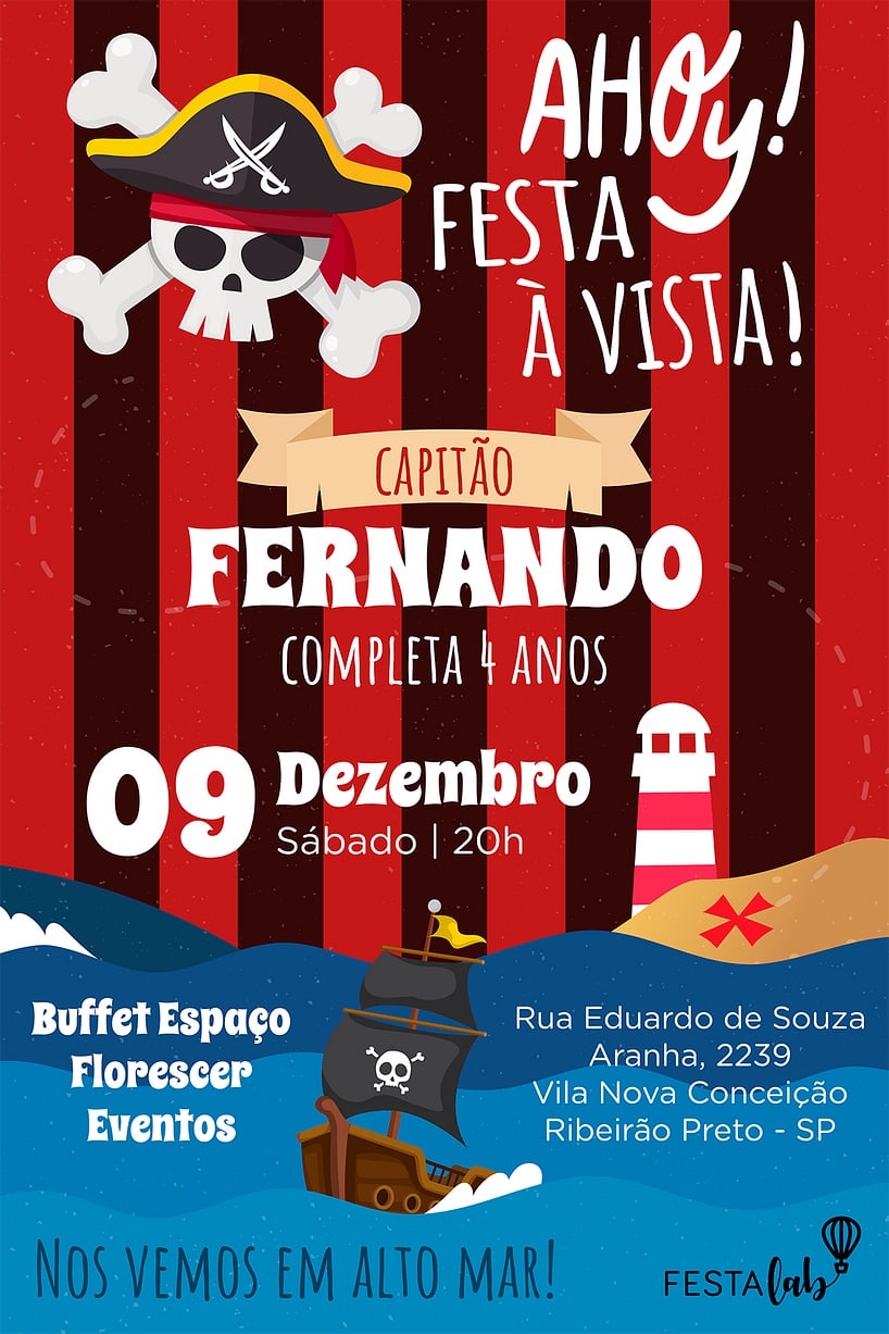 Modelo de Convite de Aniversario - Pirata Criar convite de aniversário - Pirata| FestaLab