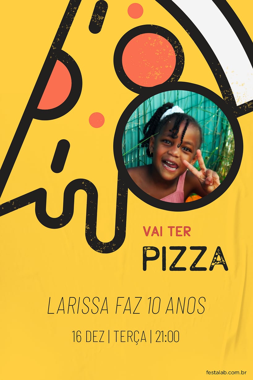 Modelo de Convite de Aniversario - Pizza Fun Criar convite de aniversário - Pizza Fun| FestaLab