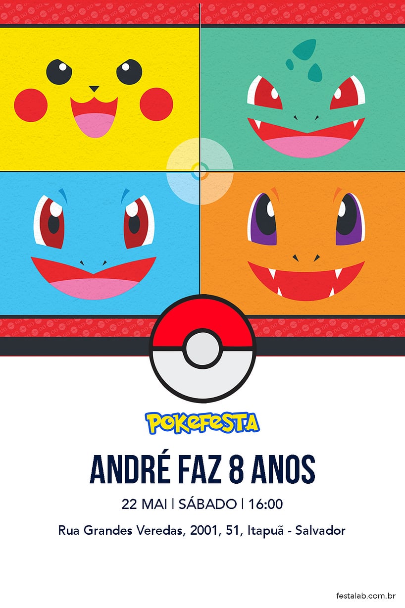 Modelo de Convite de Aniversario - Pocket Monsters Criar convite de aniversário - Pocket Monsters| FestaLab