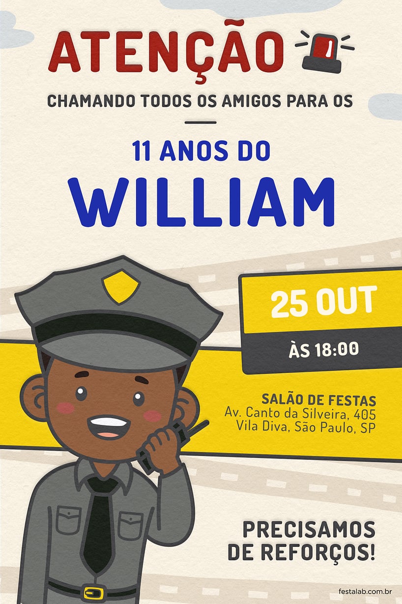 Modelo de Convite de Aniversario - Policial negro Criar convite de aniversário - Policial negro| FestaLab