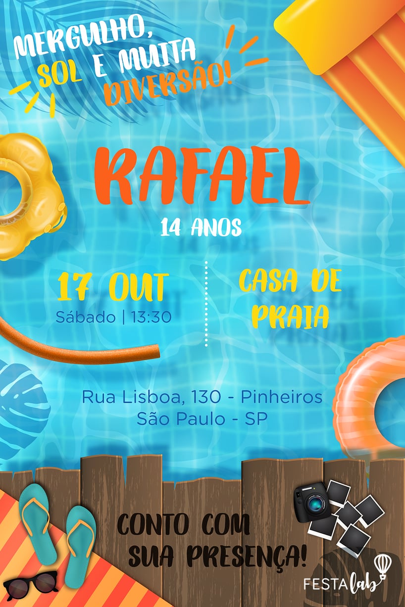 Modelo de Convite de Aniversario - Pool Party Criar convite de aniversário - Pool Party| FestaLab