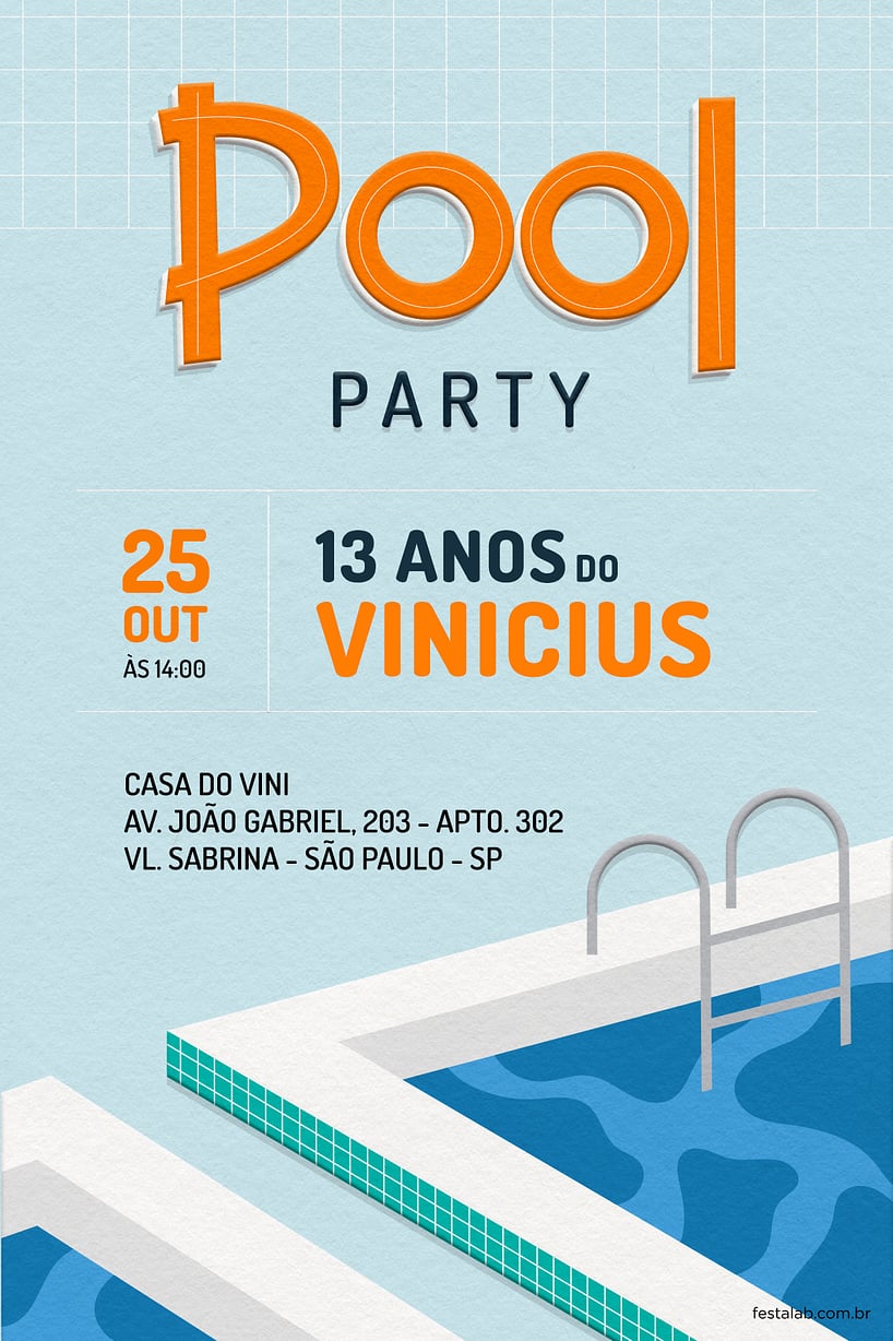 Modelo de Convite de Aniversario - Pool Party Criar convite de aniversário - Pool Party| FestaLab