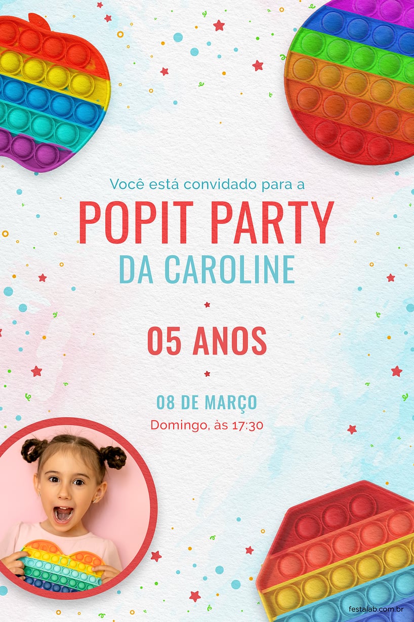 Modelo de Convite de Aniversario - Pop It party azul Criar convite de aniversário - Pop It party azul| FestaLab