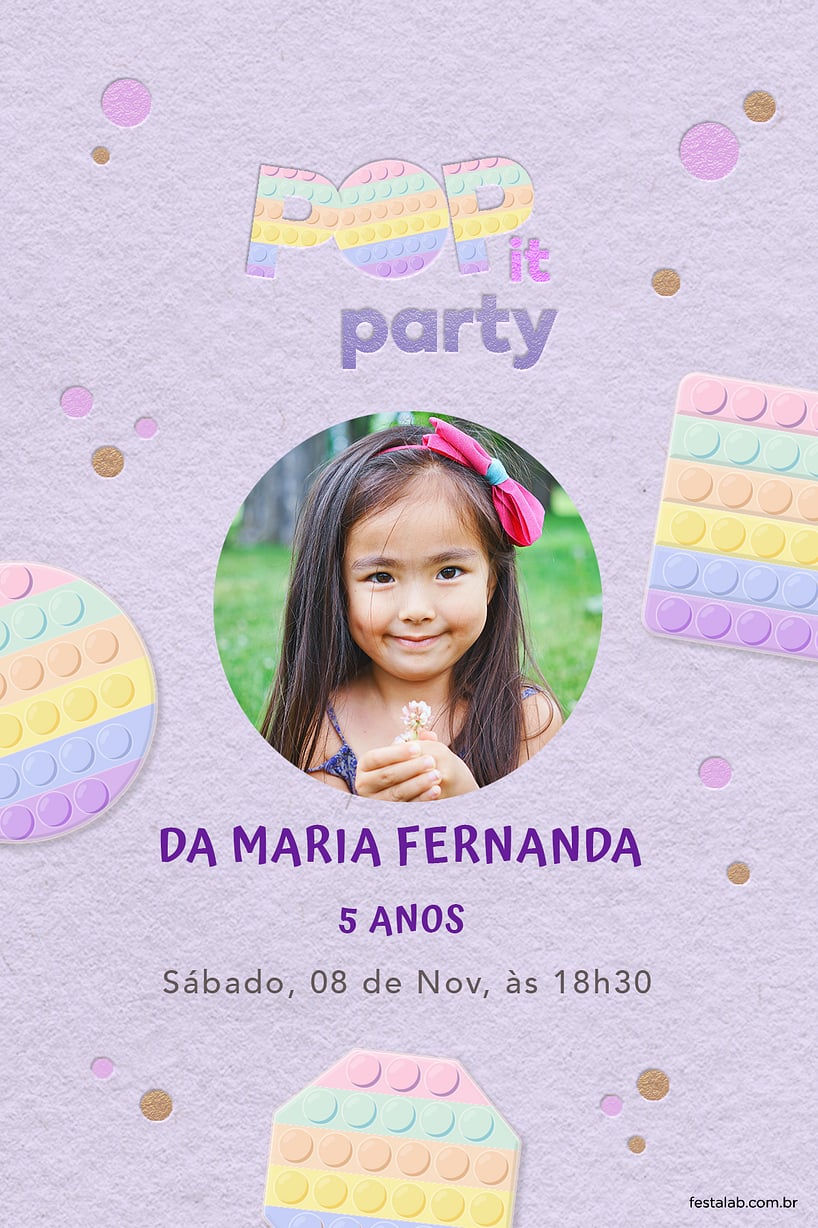 Modelo de Convite de Aniversario - Pop it Lilas Criar convite de aniversário - Pop it Lilás| FestaLab