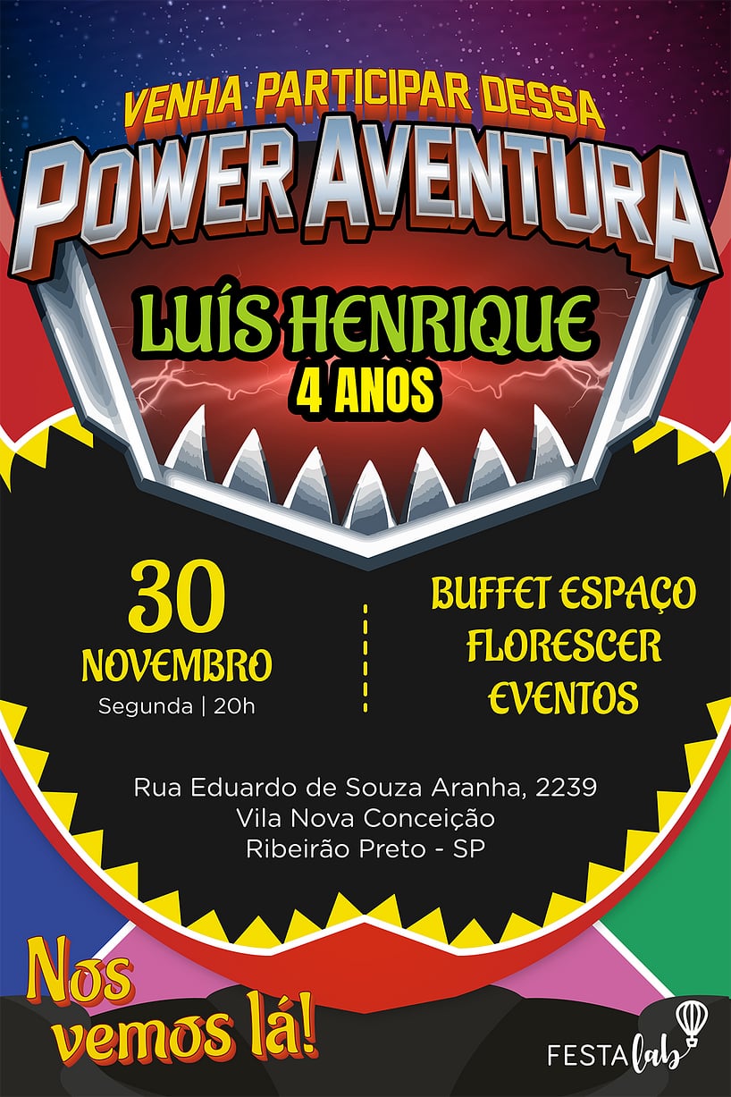 Modelo de Convite de Aniversario - Power Rangers Criar convite de aniversário - Power Rangers| FestaLab