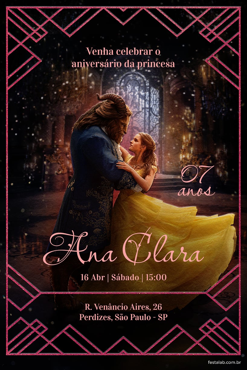 Modelo de Convite de Aniversario - Princesa Bela rosa Criar convite de aniversário - Princesa Bela rosa| FestaLab