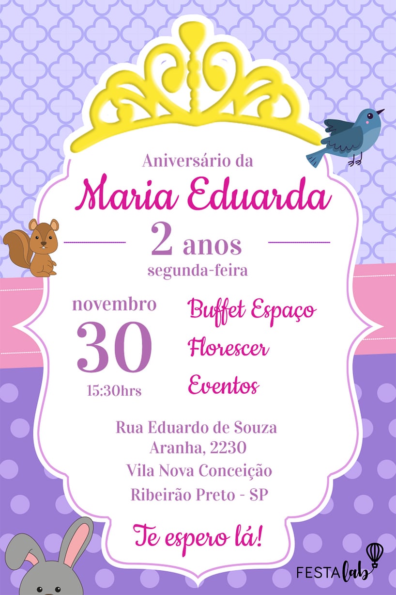 Modelo de Convite de Aniversario - Princesa Sofia Criar convite de aniversário - Princesa Sofia| FestaLab