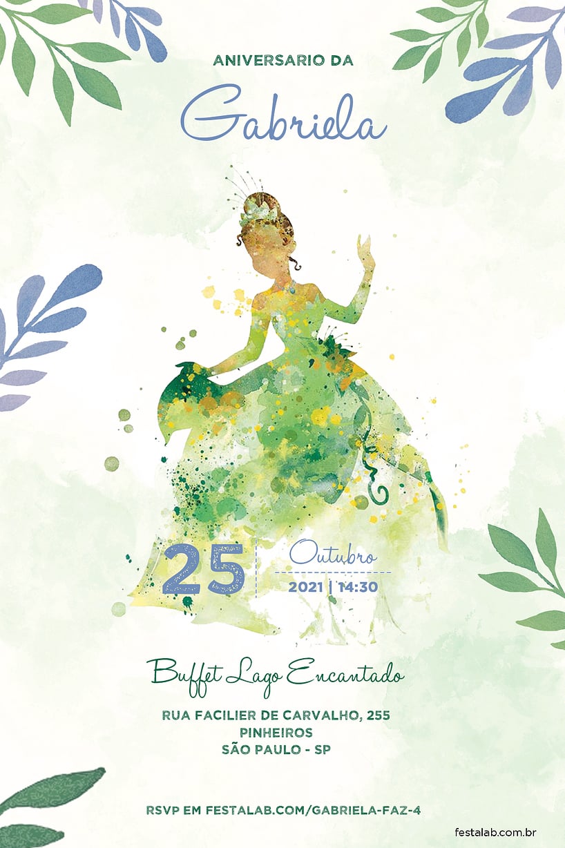 Modelo de Convite de Aniversario - Princesa Tiana Criar convite de aniversário - Princesa Tiana| FestaLab