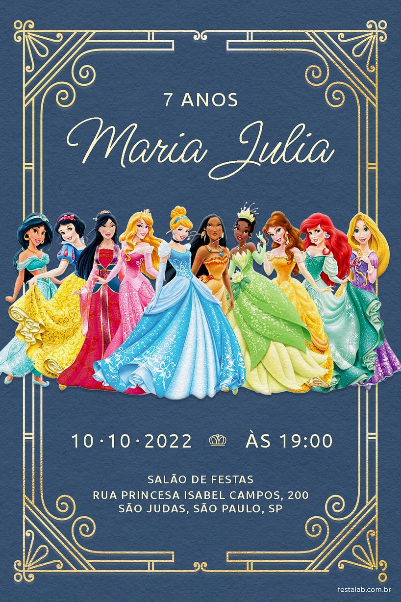 Modelo de Convite de Aniversario - Princesas Criar convite de aniversário - Princesas| FestaLab