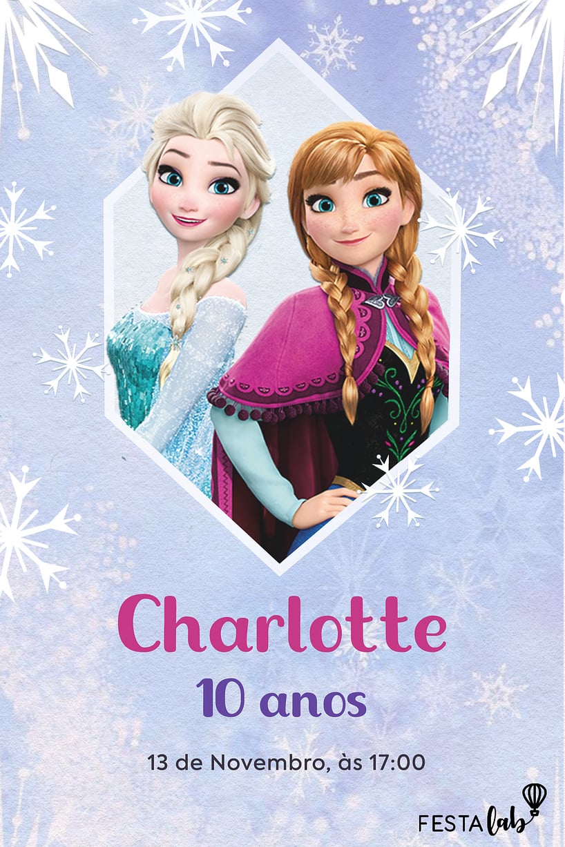 Modelo de Convite de Aniversario - Princesas Elsa & Anna Criar convite de aniversário - Princesas Elsa & Anna| FestaLab