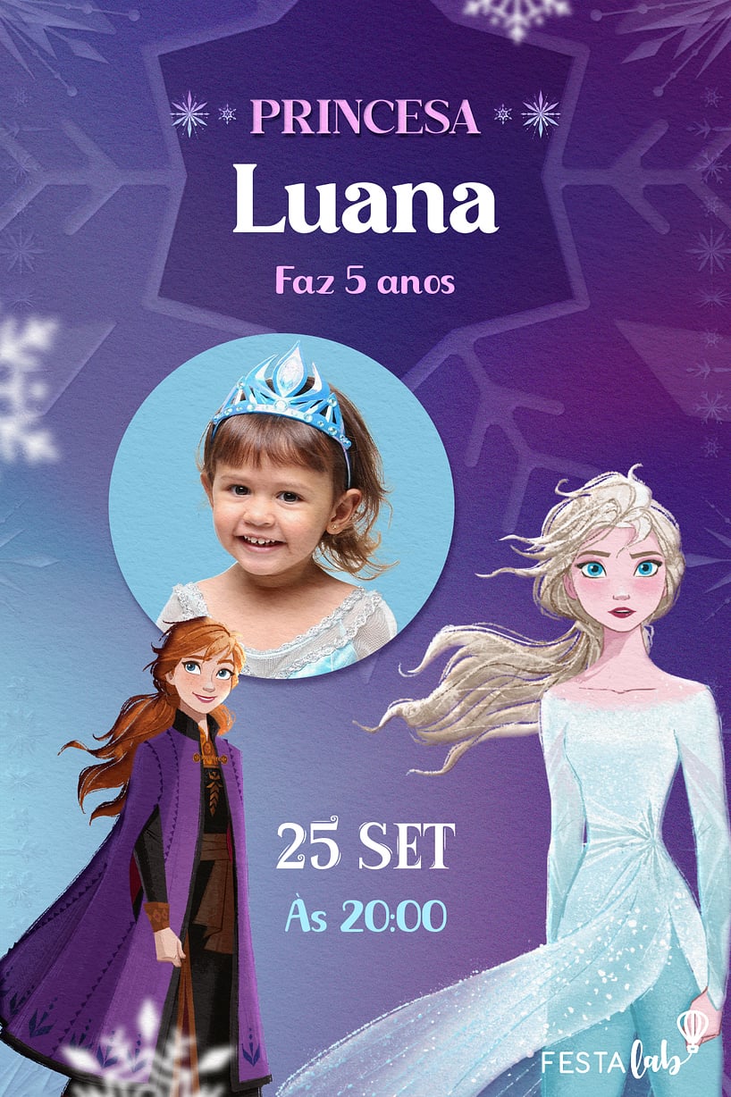 Modelo de Convite de Aniversario - Princesas Frozen Criar convite de aniversário - Princesas Frozen| FestaLab