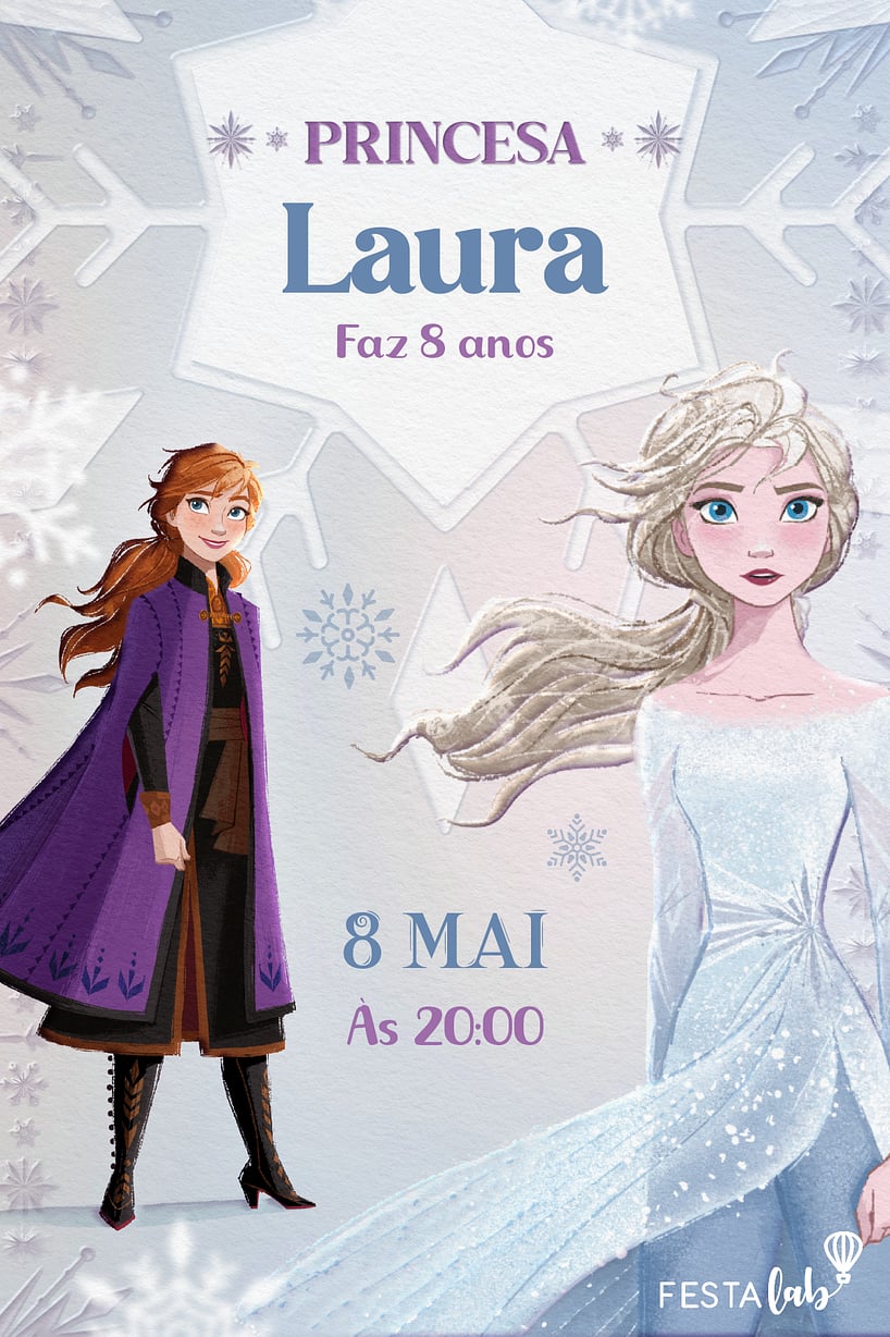 Modelo de Convite de Aniversario - Princesas Frozen Neve Criar convite de aniversário - Princesas Frozen Neve| FestaLab