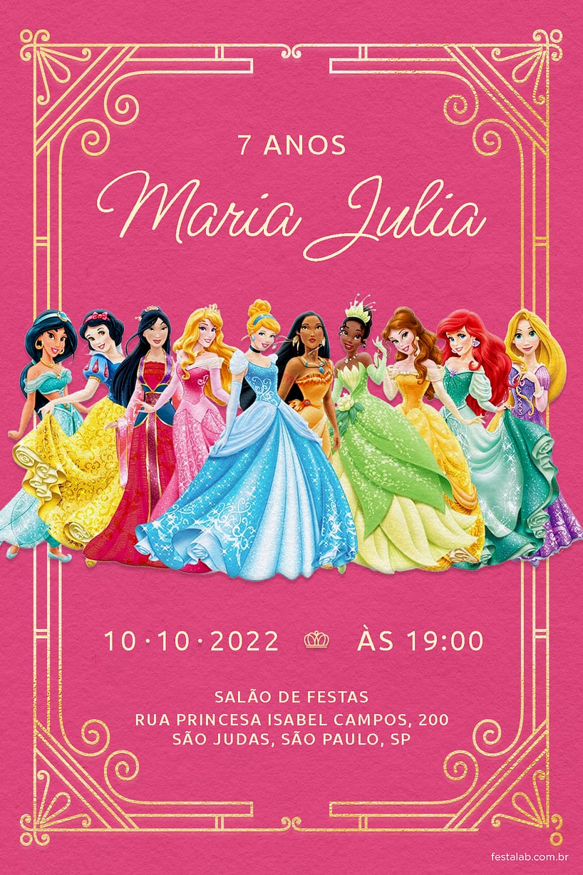 Modelo de Convite de Aniversario - Princesas Criar convite de aniversário - Princesas| FestaLab