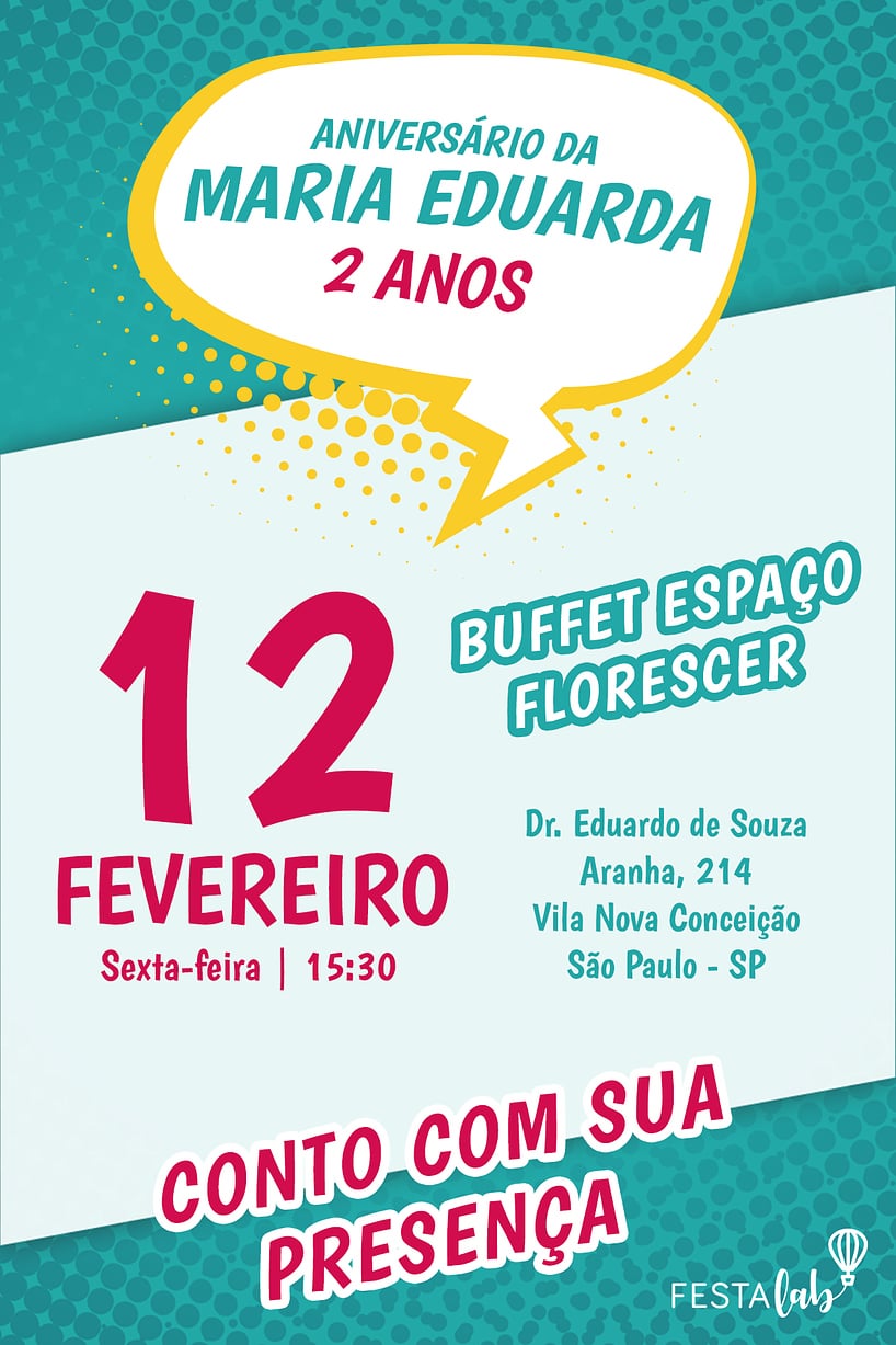 Modelo de Convite de Aniversario - Quadrinhos Criar convite de aniversário - Quadrinhos| FestaLab