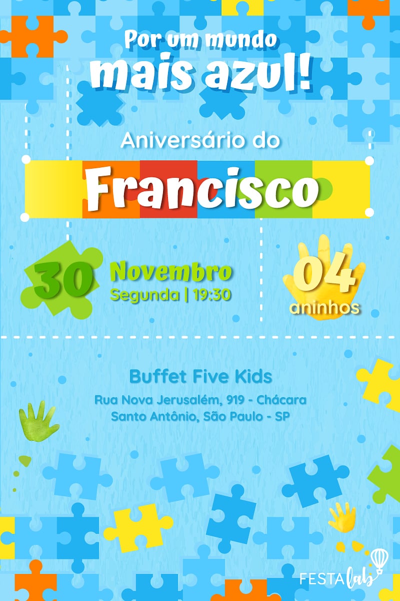 Modelo de Convite de Aniversario - Quebra-Cabeca Criar convite de aniversário - Quebra-Cabeça| FestaLab