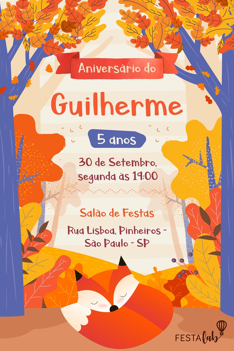 Modelo de Convite de Aniversario - Raposinha Criar convite de aniversário - Raposinha| FestaLab