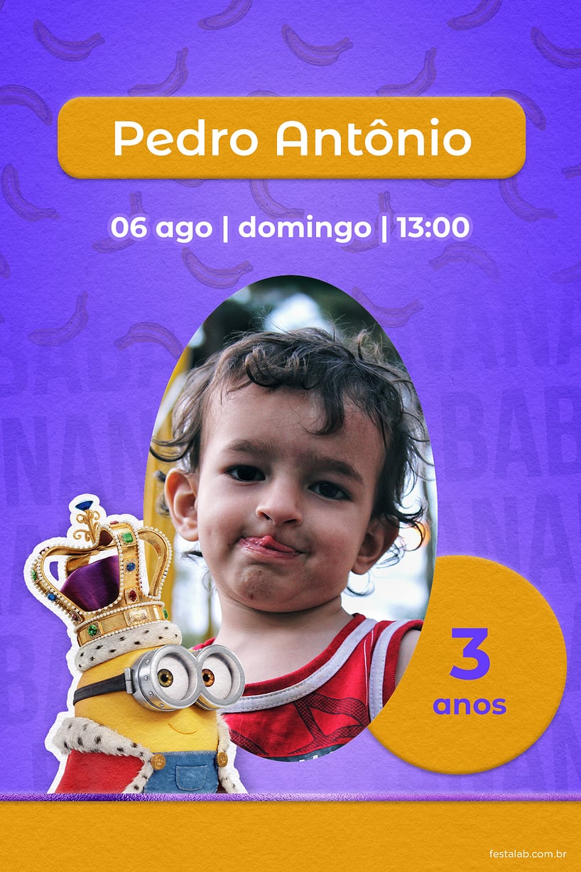 Modelo de Convite de Aniversario - Rei Minion Azul Criar convite de aniversário - Rei Minion Azul| FestaLab