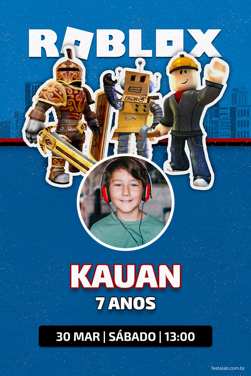 Modelo de Convite de Aniversario - Roblox Azul Criar convite de aniversário - Roblox Azul| FestaLab
