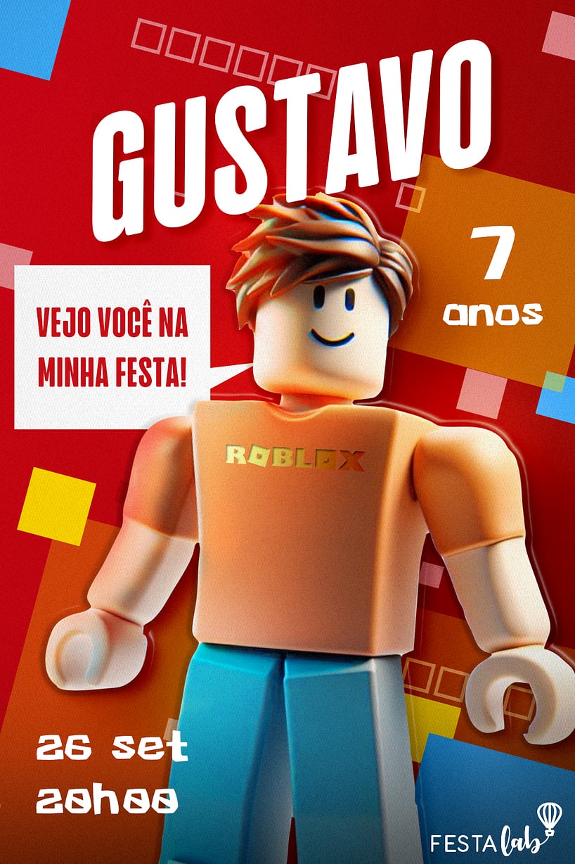 Modelo de Convite de Aniversario - Roblox em festa vermelho Criar convite de aniversário - Roblox em festa vermelho| FestaLab