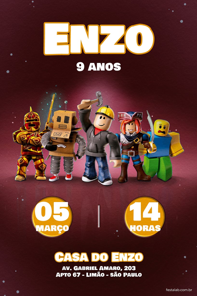 Modelo de Convite de Aniversario - Roblox Escuro Criar convite de aniversário - Roblox Escuro| FestaLab