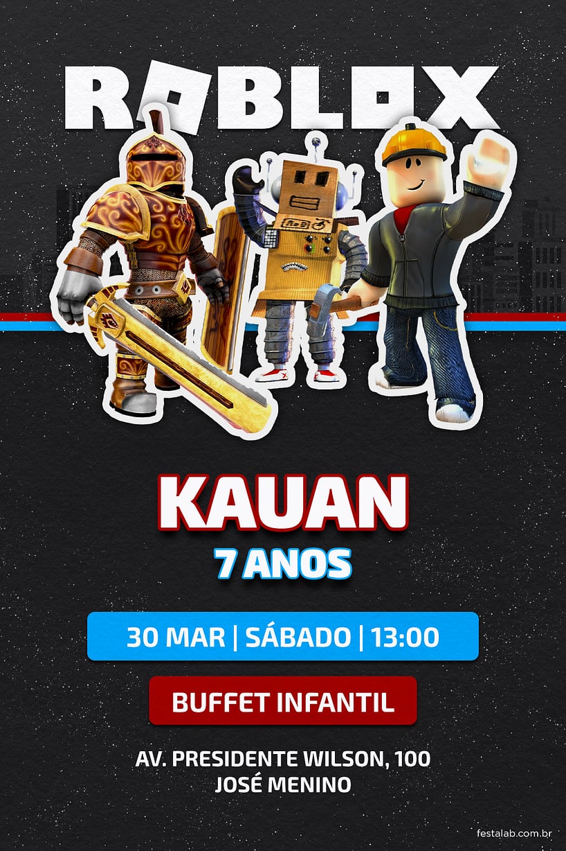 Modelo de Convite de Aniversario - Roblox Preto Criar convite de aniversário - Roblox Preto| FestaLab