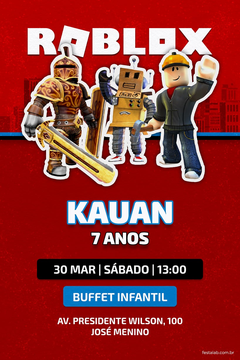 Modelo de Convite de Aniversario - Roblox Vermelho Criar convite de aniversário - Roblox Vermelho| FestaLab