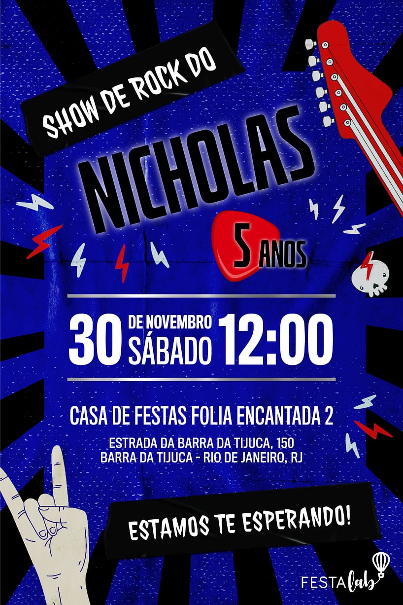 Modelo de Convite de Aniversario - Rock Criar convite de aniversário - Rock| FestaLab