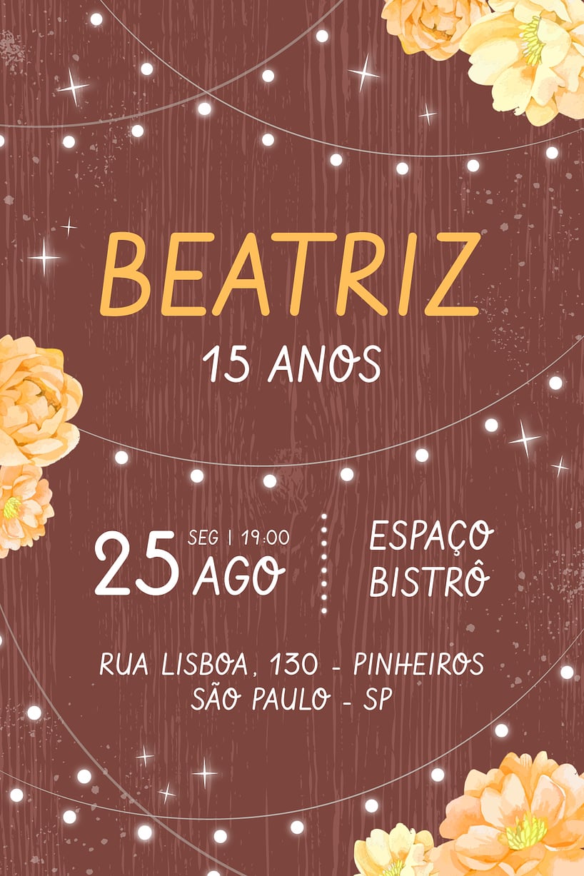 Modelo de Convite de Aniversario - Debutante - Rustico Criar convite de aniversário - Debutante - Rústico| FestaLab