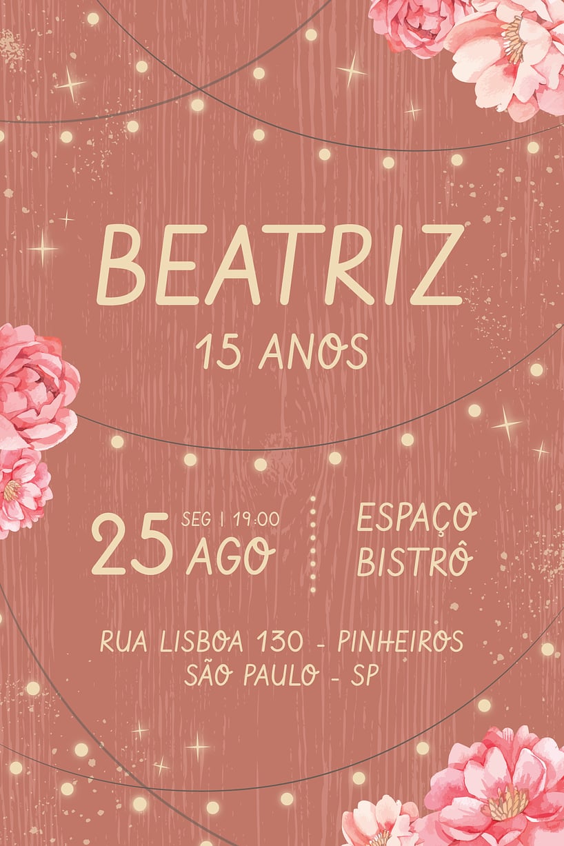 Modelo de Convite de Aniversario - Debutante - Rustico Rosa Criar convite de aniversário - Debutante - Rústico Rosa| FestaLab