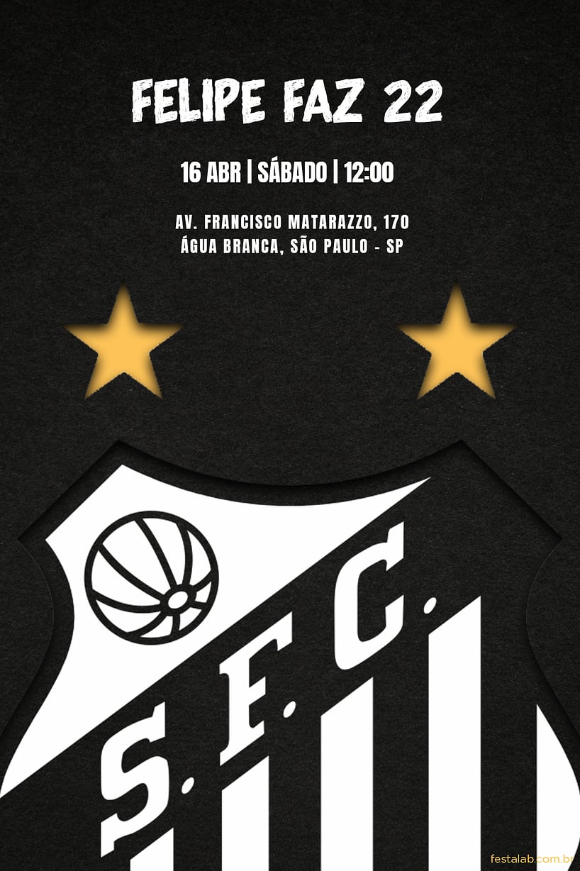 Modelo de Convite de Aniversario - Santos Criar convite de aniversário - Santos| FestaLab