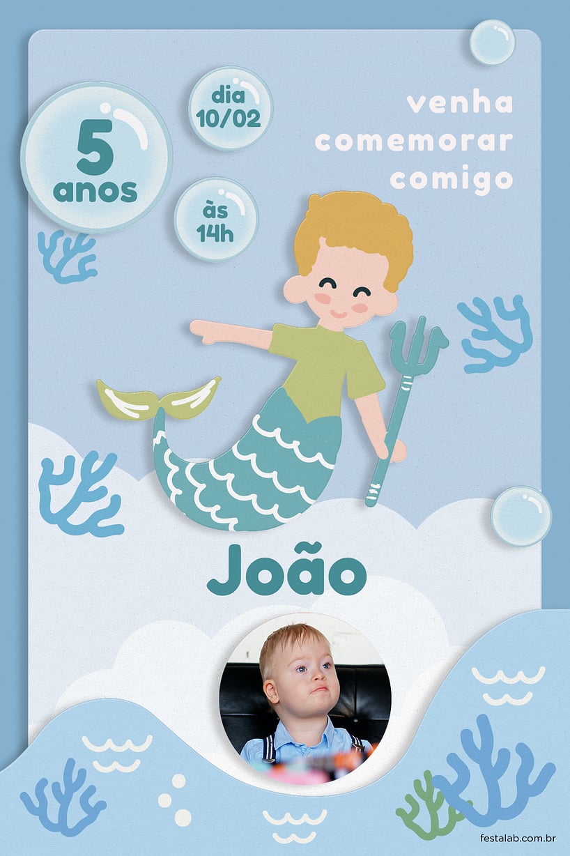 Modelo de Convite de Aniversario - Sereia azul Criar convite de aniversário - Sereia azul| FestaLab