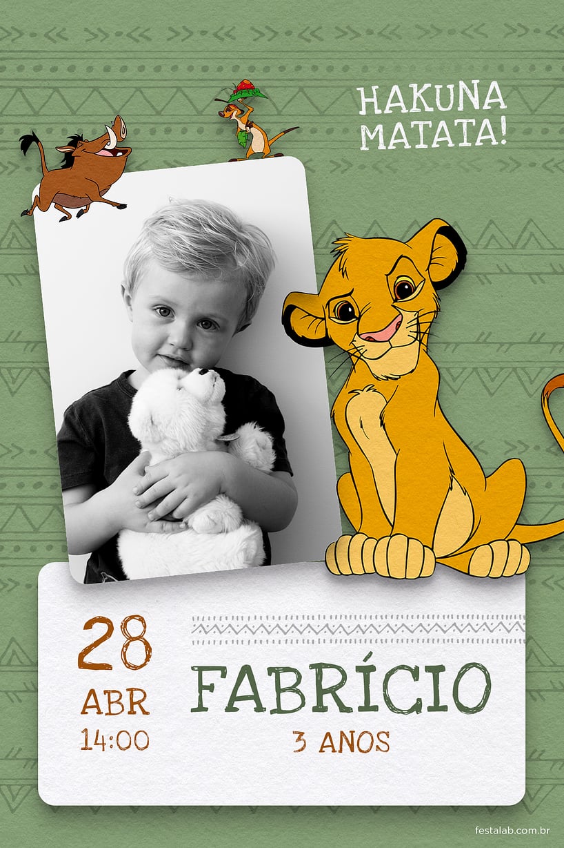 Modelo de Convite de Aniversario - Simba Criar convite de aniversário - Simba| FestaLab