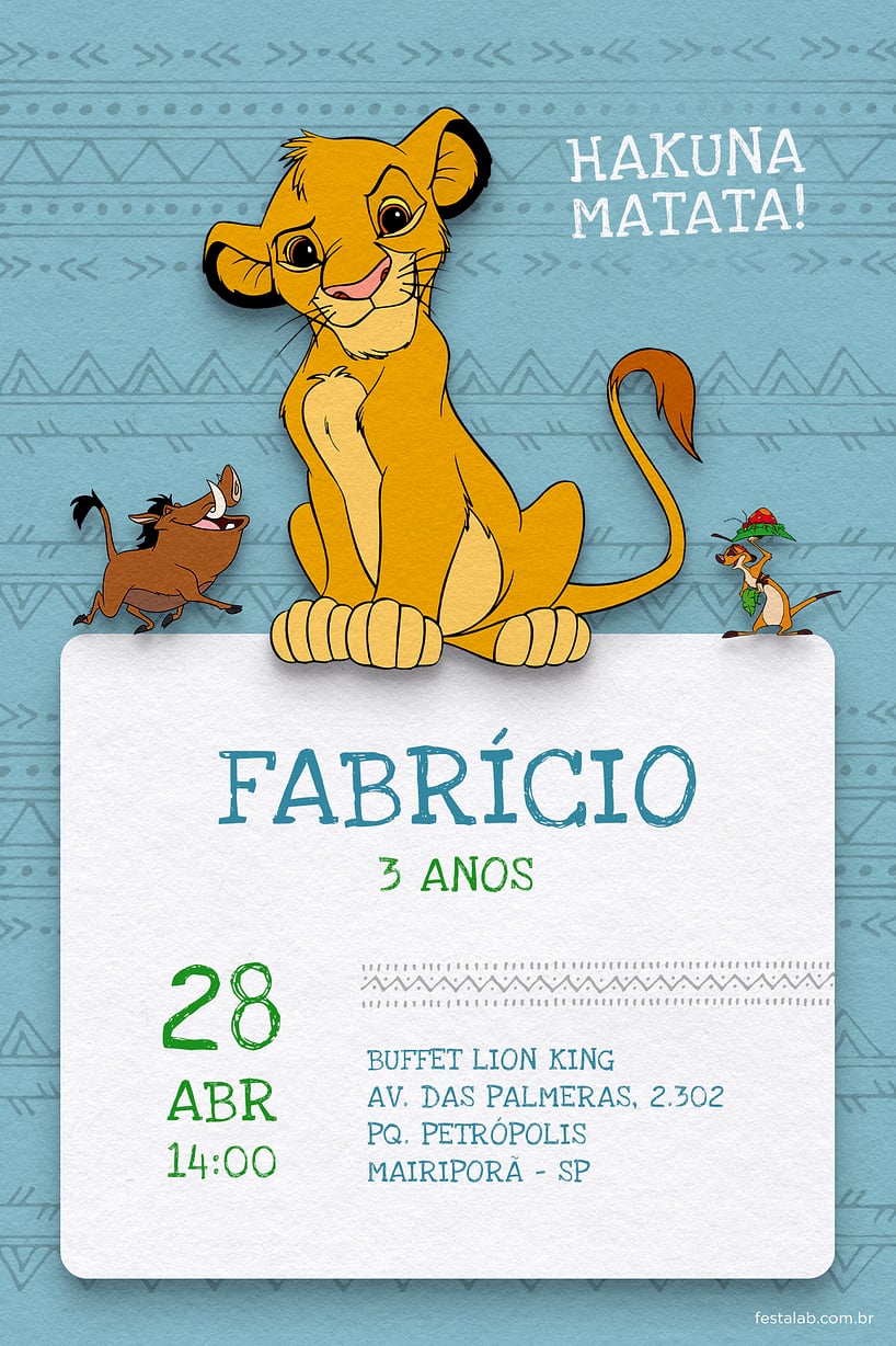 Modelo de Convite de Aniversario - Simba azul Criar convite de aniversário - Simba azul| FestaLab