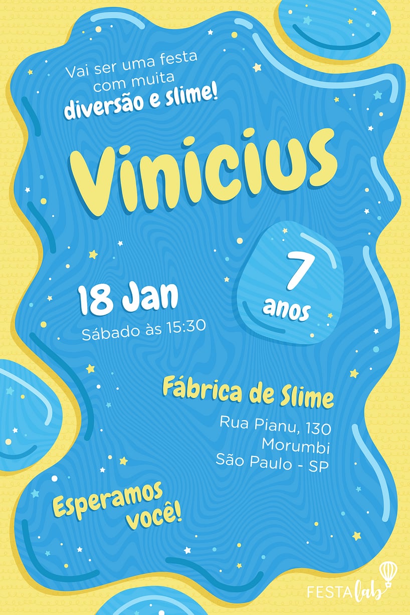 Modelo de Convite de Aniversario - Slime Criar convite de aniversário - Slime| FestaLab